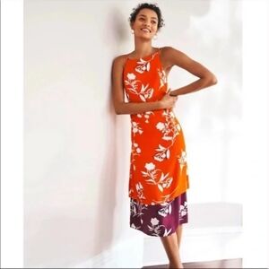 Ann Taylor Red and White Floral High-Low Dress